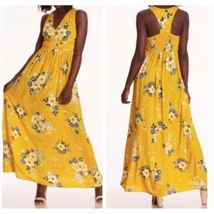 Japna Yellow Floral Halter Maxi Dress Size L